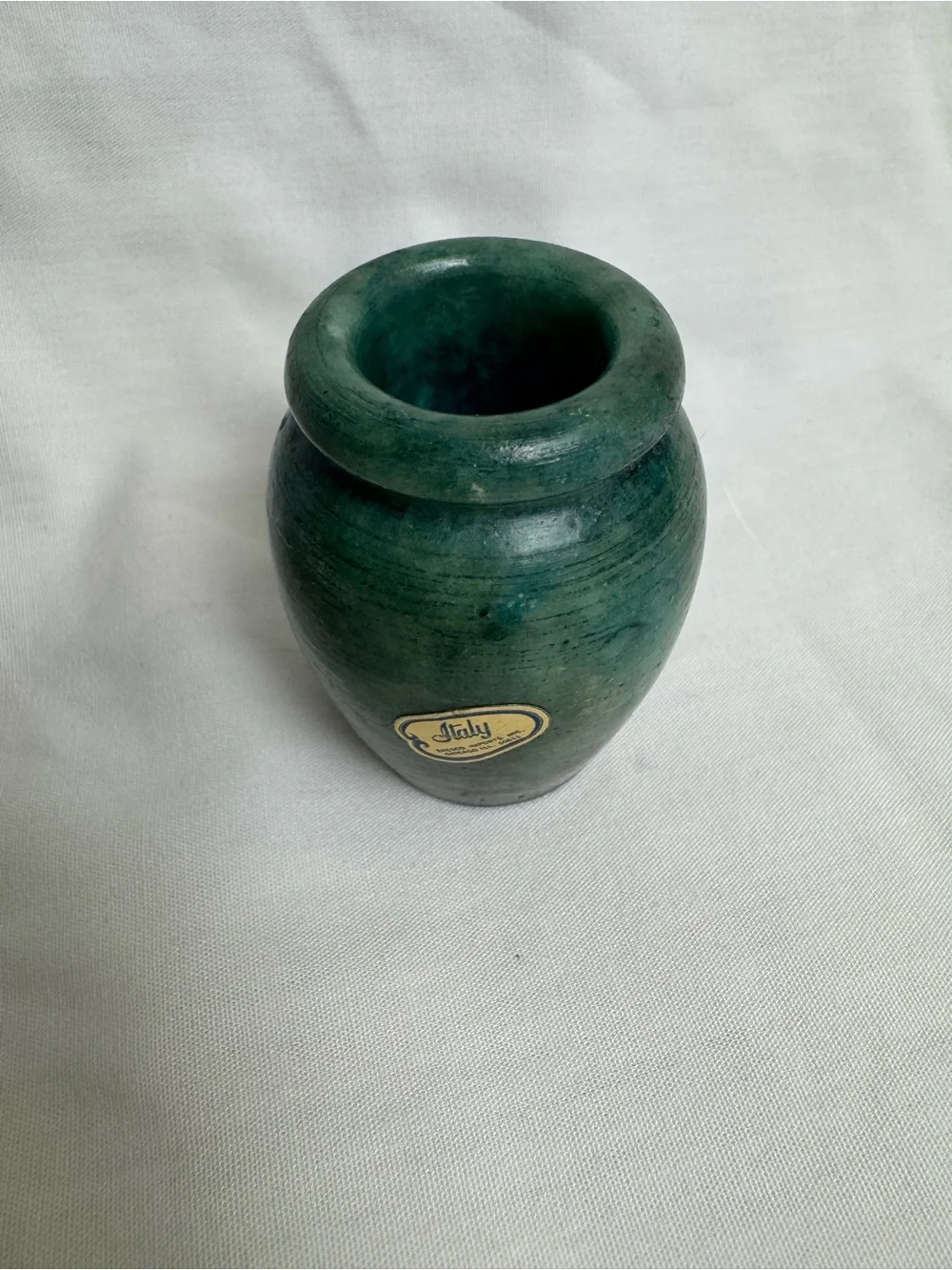 Vintage Enesco Italy Hand Carved Green Onyx Mini Vase 2.25” Marble Stone Decor